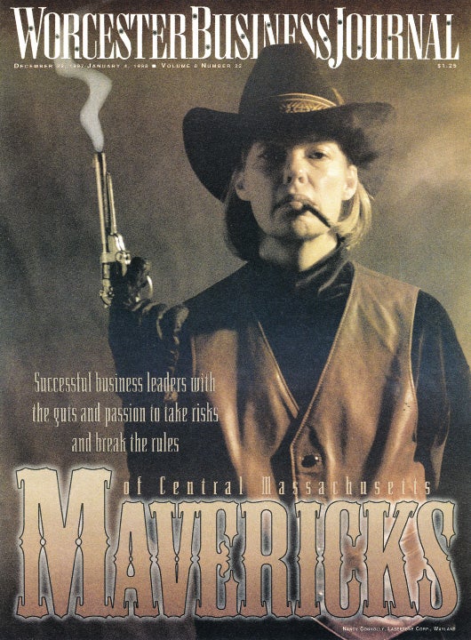 A business magazine cover featuring a cowgirl with a smoking gun and a cigarillo in her mouth