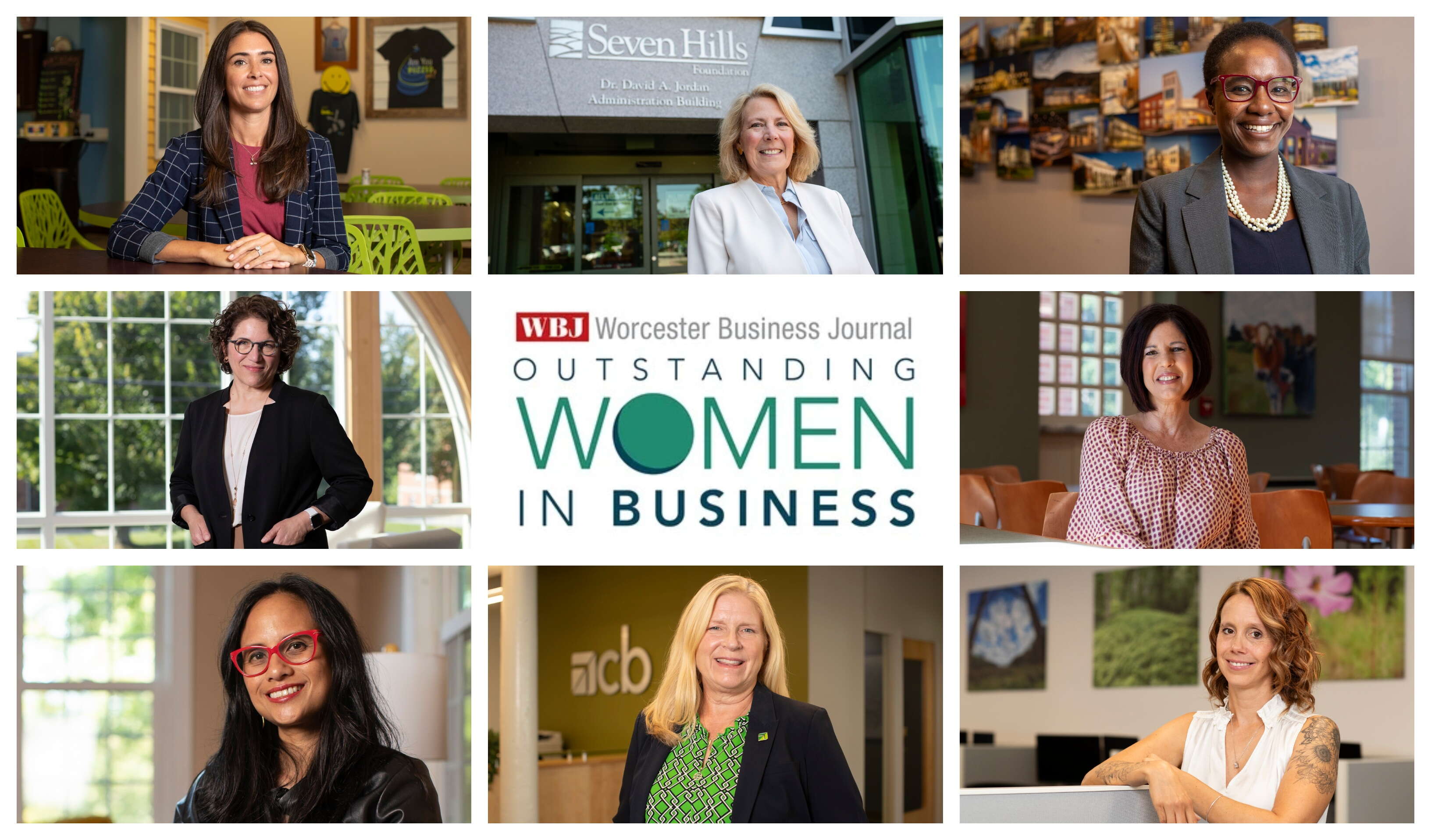 A collage of nine professional women, with the individual photos taken at their offices.