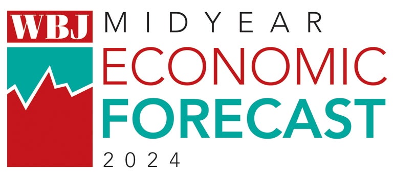 A logo for WBJ's 2024 Midyear Economic Forecast