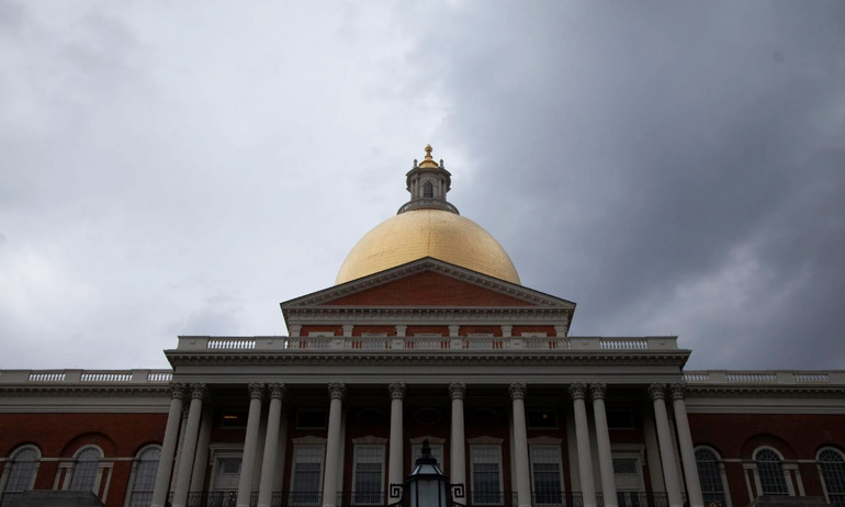 The dome of the Massachusetts State House from below