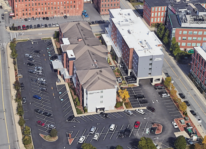 Two hotel buildings from a bird's eye view