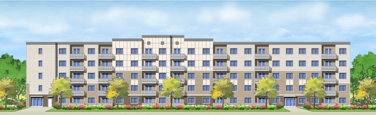 Rendering of a five-story apartment building